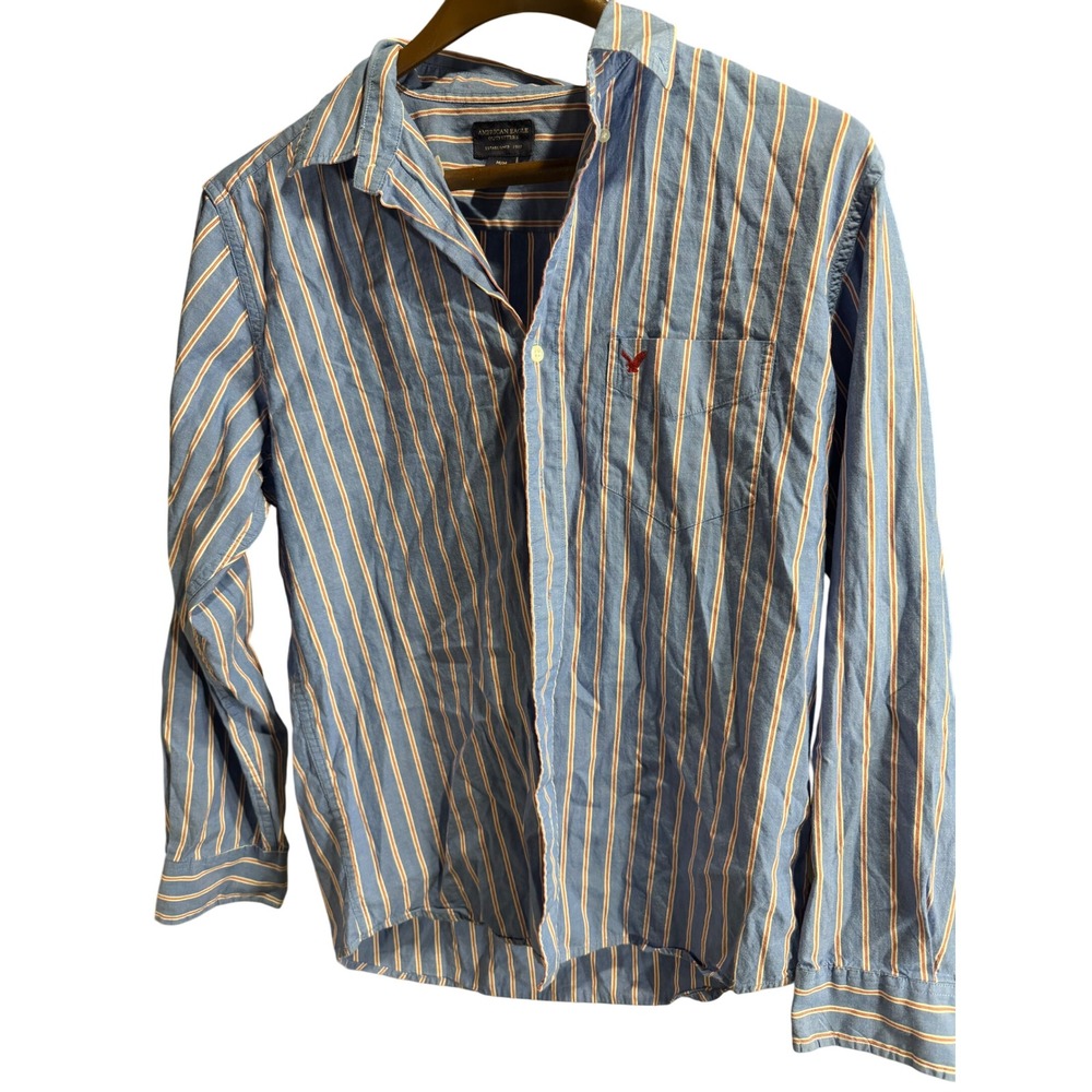 American Eagle Outfitters Striped Button Down Shirt Men's M M Blue Red White